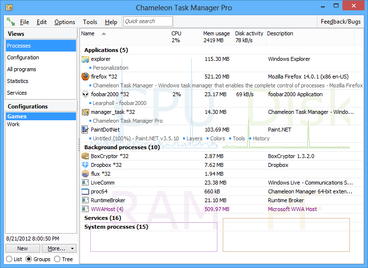 Chameleon Task Manager Pro screen shot