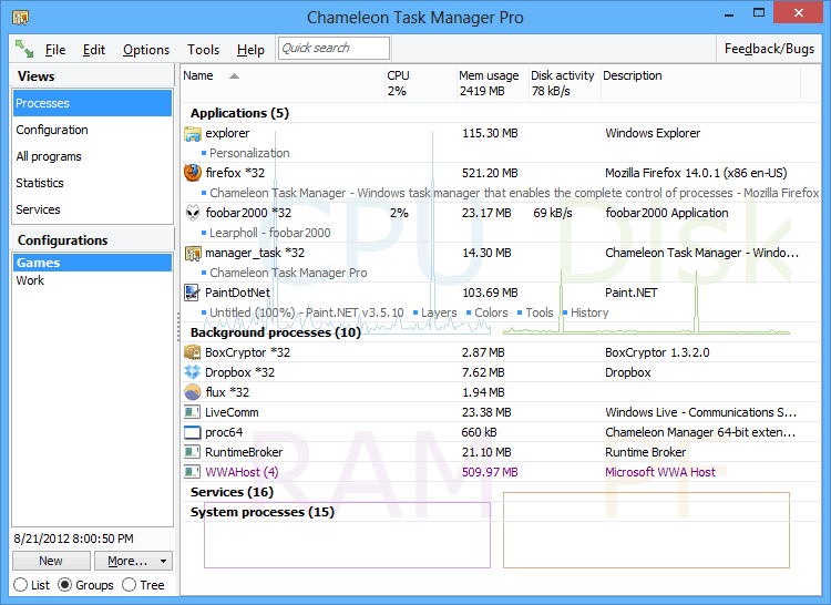 Chameleon Task Manager Lite screen shot